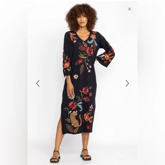 Johnny Was Isabella Kimono Sleeve Tee Black Embroidered Dress - Picture 1 of 7